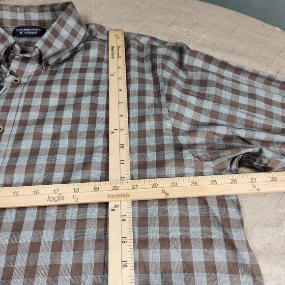 Roundtree & Yorke Mens SIZE XL Brown Checkered Button-Down Shirt Long Sleeve - Picture 6 of 10